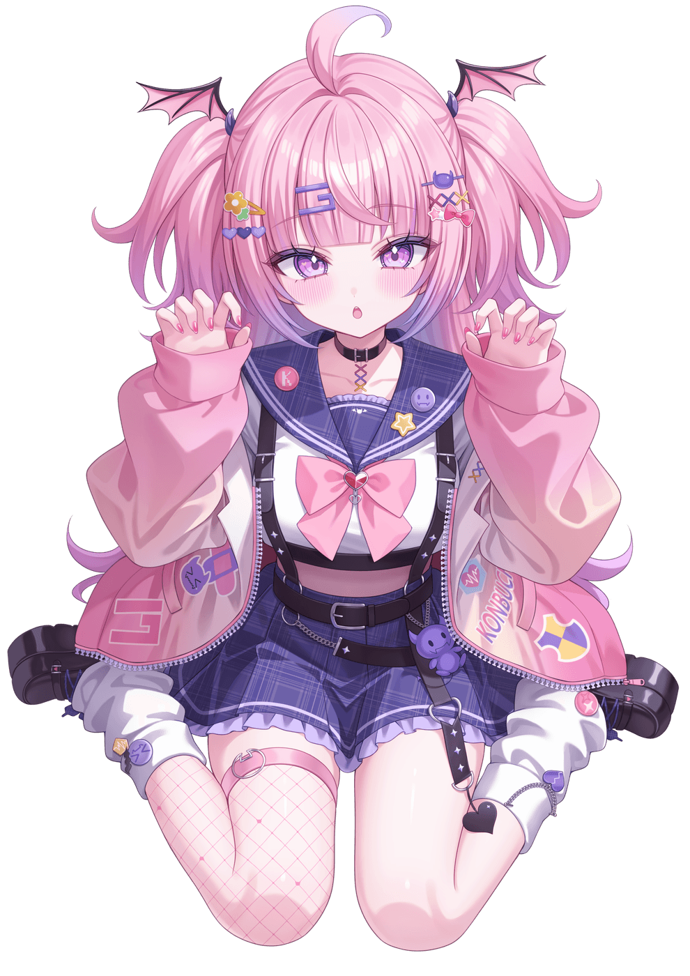 こんぶちゃんのイラスト。ピンクの上着を着て両手を上げているポーズ